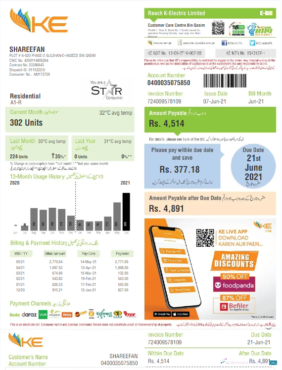download download PAKISTAN K ELECTRIC LIMITED utility bill Word and PDF template PDF template PDF template